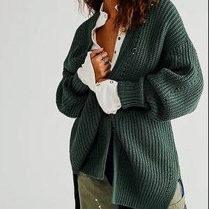 Free People Oversized Cardigan in Forest Pine